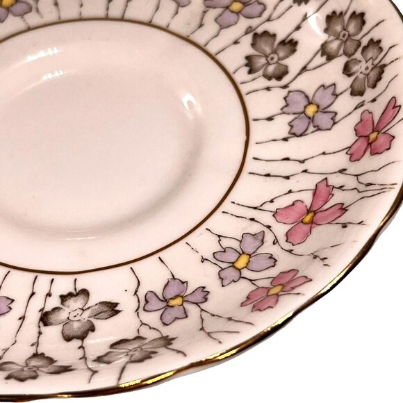 Vtg Tuscan Hand Painted Pink Floral Tea Cup Saucer English Pedestal Gold Trim - Picture 7 of 13